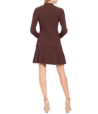 Donna Morgan Knit Mock Neck Long Sleeve Pleated Dress
