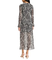 Donna Morgan Long Bell Sleeve Printed Mesh Sheath Midi Dress