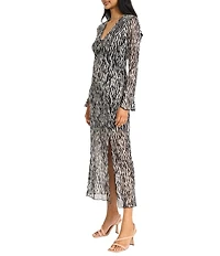 Donna Morgan Long Bell Sleeve Printed Mesh Sheath Midi Dress