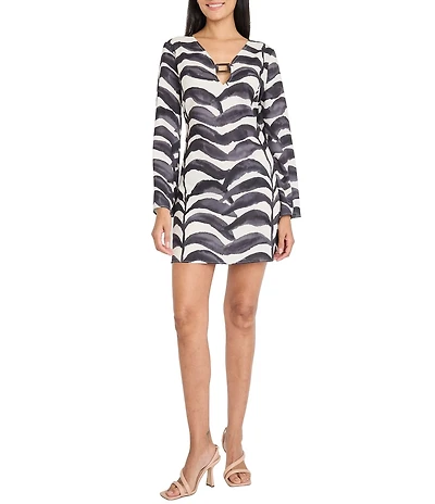 Donna Morgan Printed Crepe Long Sleeve Mini Dress