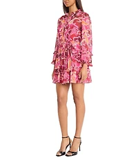Donna Morgan Long Sleeve Tiered Ruffled Button Front Mini Shirt Dress