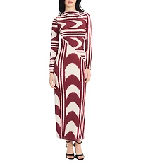 Donna Morgan Matte Jersey Printed Crew Neck Long Sleeve Bodycon Midi Dress