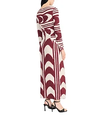 Donna Morgan Matte Jersey Printed Crew Neck Long Sleeve Bodycon Midi Dress
