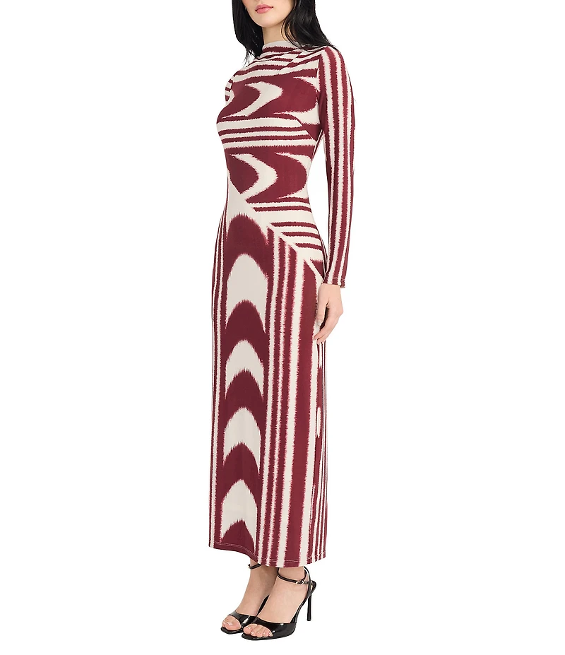 Donna Morgan Matte Jersey Printed Crew Neck Long Sleeve Bodycon Midi Dress