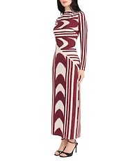 Donna Morgan Matte Jersey Printed Crew Neck Long Sleeve Bodycon Midi Dress