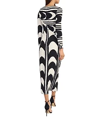 Donna Morgan Matte Jersey Printed Crew Neck Long Sleeve Bodycon Midi Dress