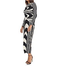 Donna Morgan Matte Jersey Printed Crew Neck Long Sleeve Bodycon Midi Dress