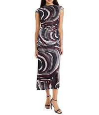 Donna Morgan Mesh Draped Cap Sleeve Midi Dress