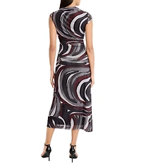 Donna Morgan Mesh Draped Cap Sleeve Midi Dress