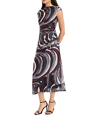 Donna Morgan Mesh Draped Cap Sleeve Midi Dress