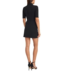 Donna Morgan Mock Neck Button Detail Scuba Crepe Mini Dress