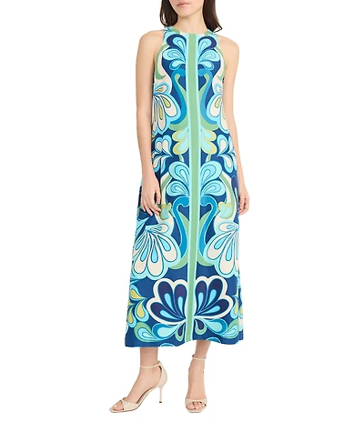 Donna Morgan Poly Twill Abstract Print Halter Neck Sleeveless Shift Maxi Dress