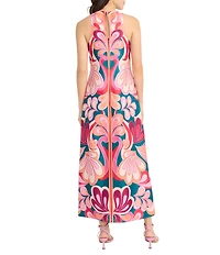 Donna Morgan Poly Twill Abstract Print Halter Neck Sleeveless Shift Maxi Dress