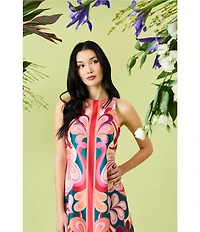Donna Morgan Poly Twill Abstract Print Halter Neck Sleeveless Shift Maxi Dress