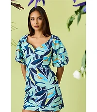 Donna Morgan Poplin Floral Print Sweetheart Neck Short Sleeve Sheath Mini Dress