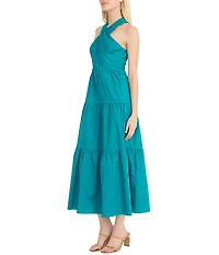 Donna Morgan Poplin Halter Neck Sleeveless A-Line Midi Dress