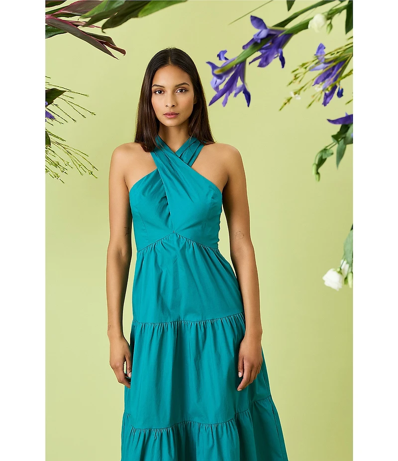 Donna Morgan Poplin Halter Neck Sleeveless A-Line Midi Dress