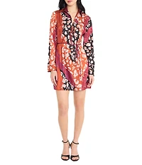Donna Morgan Printed Satin Georgette Long Sleeve Collared Dress