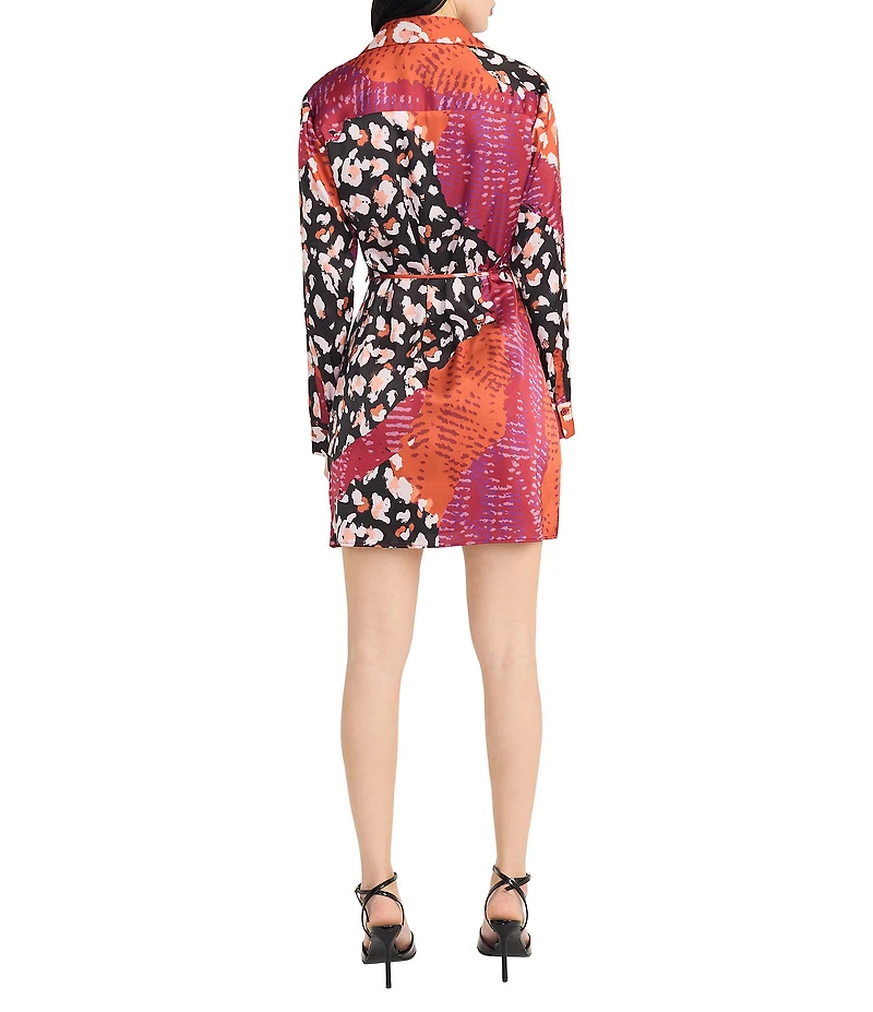 Donna Morgan Printed Satin Georgette Long Sleeve Collared Dress
