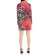 Donna Morgan Printed Satin Georgette Long Sleeve Collared Dress