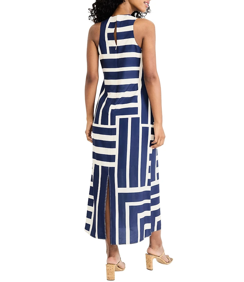 Donna Morgan Printed Stretch High Round Neck Sleeveless Midi Dress