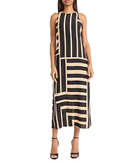 Donna Morgan Printed Stretch High Round Neck Sleeveless Midi Dress