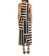 Donna Morgan Printed Stretch High Round Neck Sleeveless Midi Dress