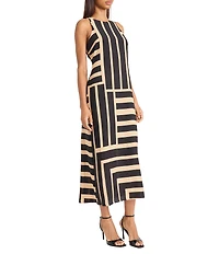 Donna Morgan Printed Stretch High Round Neck Sleeveless Midi Dress