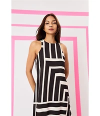 Donna Morgan Printed Stretch High Round Neck Sleeveless Midi Dress