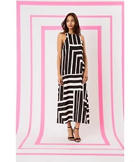 Donna Morgan Printed Stretch High Round Neck Sleeveless Midi Dress