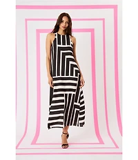 Donna Morgan Printed Stretch High Round Neck Sleeveless Midi Dress