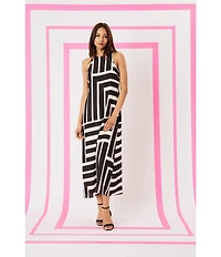 Donna Morgan Printed Stretch High Round Neck Sleeveless Midi Dress