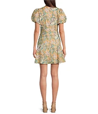 Donna Morgan Puff Sleeve V-Neck Mini Dress