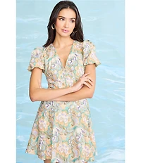 Donna Morgan Puff Sleeve V-Neck Mini Dress