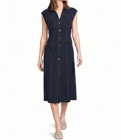 Donna Morgan Scuba Crepe Button Front Midi Dress