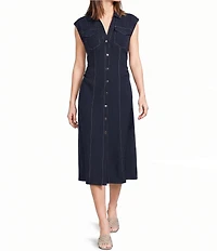 Donna Morgan Scuba Crepe Button Front Midi Dress
