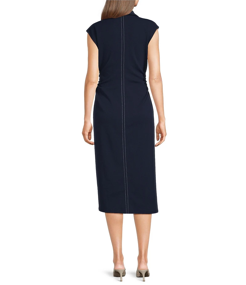 Donna Morgan Scuba Crepe Button Front Midi Dress