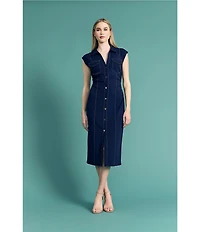 Donna Morgan Scuba Crepe Button Front Midi Dress