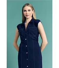 Donna Morgan Scuba Crepe Button Front Midi Dress