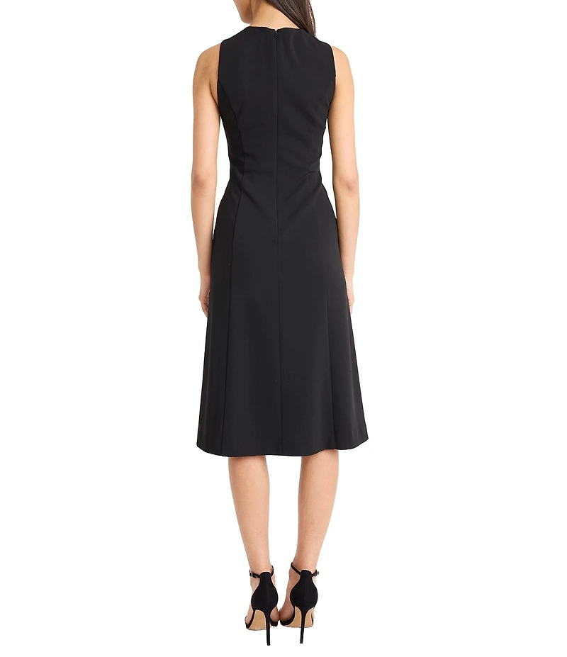 Donna Morgan Scuba Crepe Contrast Seam Round Neck Sleeveless Sheath Midi Dress