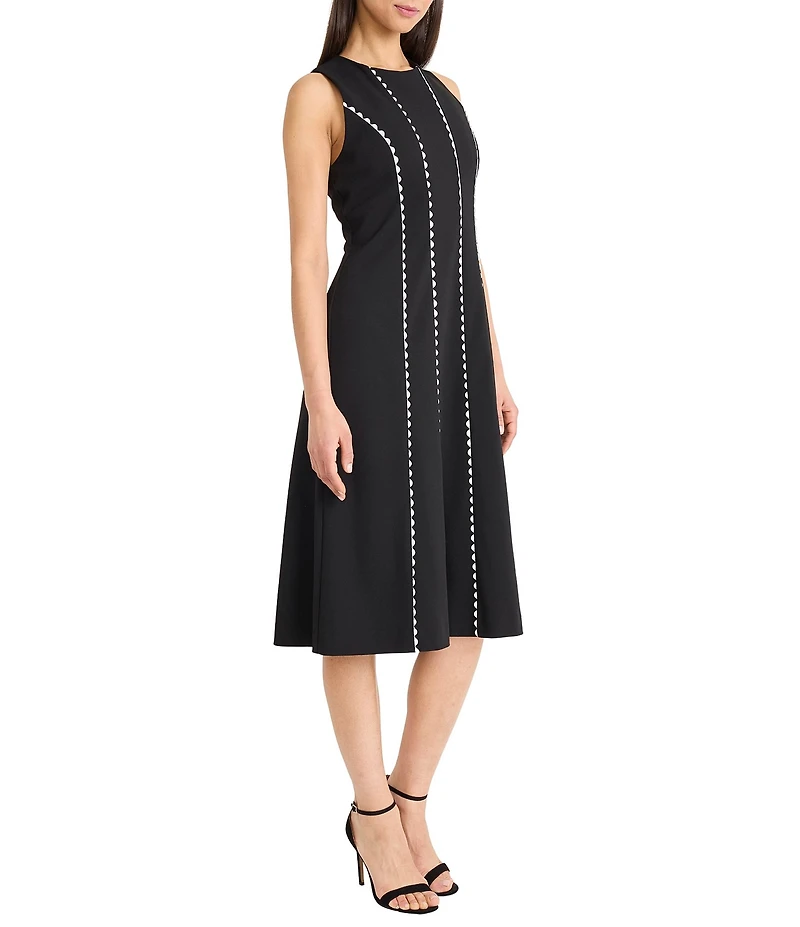 Donna Morgan Scuba Crepe Contrast Seam Round Neck Sleeveless Sheath Midi Dress