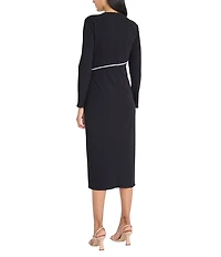 Donna Morgan Scuba Crepe Crew Neck Long Sleeve Sheath Midi Dress