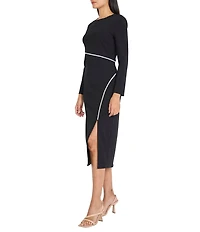 Donna Morgan Scuba Crepe Crew Neck Long Sleeve Sheath Midi Dress