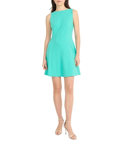 Donna Morgan Scuba Crepe Crew Neck Sleeveless A-Line Mini Dress