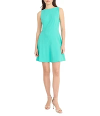Donna Morgan Scuba Crepe Crew Neck Sleeveless A-Line Mini Dress