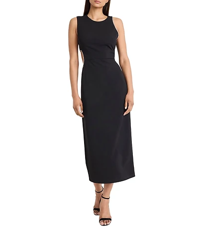 Donna Morgan Scuba Crepe Crew Neck Sleeveless Beaded Cut Out Sheath Dress