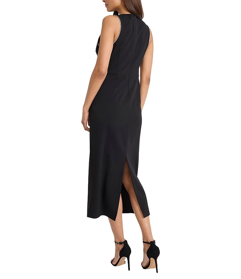 Donna Morgan Scuba Crepe Crew Neck Sleeveless Beaded Cut Out Sheath Dress