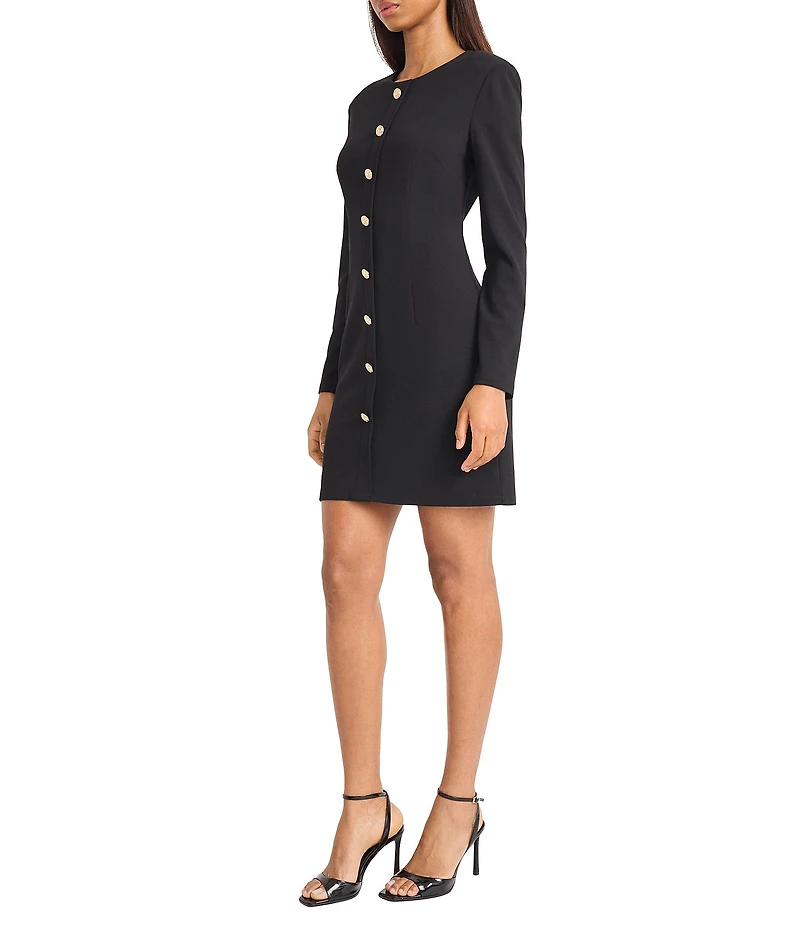 Donna Morgan Scuba Crepe Long Sleeve Faux Button Front Dress