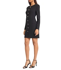 Donna Morgan Scuba Crepe Long Sleeve Faux Button Front Dress