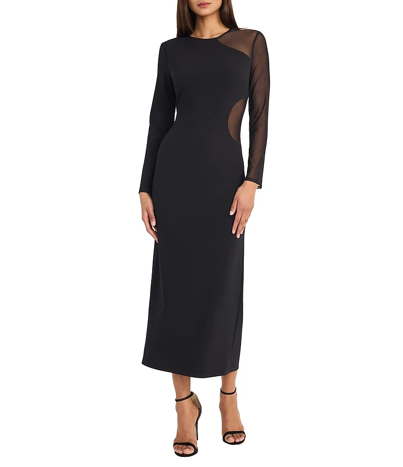 Donna Morgan Scuba Crepe Mesh Cutout Long Sleeve Dress